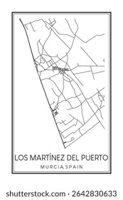 Hand drawn printable downtown road map poster of district LOS MARTÍNEZ DEL PUERTO of the Spanish city of MURCIA on solid white background with city name