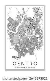 Cartaz desenhado à mão do centro da cidade de CÓRDOBA no centro da cidade de distrito impresso no fundo branco sólido com o nome da cidade