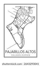 Hand drawn printable downtown road map poster of district PAJARILLOS ALTOS of the Spanish city of VALLADOLID on solid white background with city name