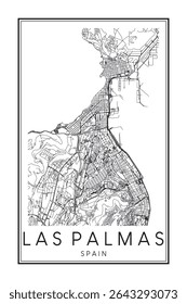 Hand drawn printable downtown road map poster of the Spanish city of LAS PALMAS DE GRAN CANARIA on solid white background with city name