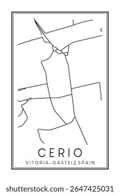 Cartaz de mapa rodoviário impresso desenhado à mão no centro do distrito CERIO da cidade espanhola de VITORIA-GASTEIZ sobre fundo branco sólido com nome de cidade