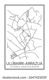 Cartaz desenhado à mão do centro da cidade de VITORIA-GASTEIZ, no distrito de ULLÍBARRI-ARRAZUA, sobre fundo branco sólido com nome de cidade