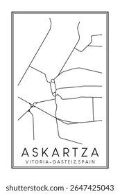 Cartaz do mapa rodoviário do centro de impressão desenhado à mão do distrito de ASKARTZA da cidade espanhola de VITORIA-GASTEIZ no fundo branco sólido com o nome da cidade
