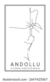 Cartaz de mapa rodoviário impresso desenhado à mão no centro do distrito de ANDOLLU da cidade espanhola de VITORIA-GASTEIZ sobre fundo branco sólido com nome de cidade