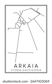 Cartaz impresso à mão do mapa rodoviário do centro do distrito de ARKAIA da cidade espanhola de VITORIA-GASTEIZ sobre fundo branco sólido com nome da cidade