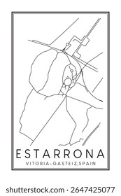 Cartaz de mapa rodoviário desenhado à mão no centro do distrito ESTARRONA da cidade espanhola de VITORIA-GASTEIZ sobre fundo branco sólido com nome de cidade