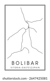 Cartaz impresso à mão do mapa rodoviário do centro do distrito BOLIBAR da cidade espanhola de VITORIA-GASTEIZ sobre fundo branco sólido com nome da cidade