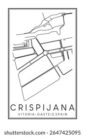 Cartaz de mapa rodoviário impresso desenhado à mão no centro do distrito de CRISPIJANA da cidade espanhola de VITORIA-GASTEIZ sobre fundo branco sólido com nome de cidade