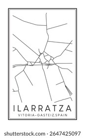 Cartaz impresso à mão do mapa rodoviário do centro do distrito de ILARRATZA da cidade espanhola de VITORIA-GASTEIZ sobre fundo branco sólido com nome da cidade