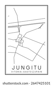 Cartaz de mapa rodoviário desenhado à mão no centro de JUNGITU distrito da cidade espanhola de VITORIA-GASTEIZ sobre fundo branco sólido com nome de cidade