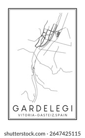 Hand drawn printable downtown road map poster of district GARDELEGI of the Spanish city of VITORIA-GASTEIZ on solid white background with city name