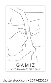 Cartaz de mapa rodoviário desenhado à mão no centro de GAMIZ distrito da cidade espanhola de VITORIA-GASTEIZ sobre fundo branco sólido com nome de cidade
