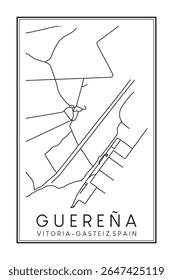 Cartaz impresso à mão do mapa rodoviário do centro do distrito de GUEREÑA da cidade espanhola de VITORIA-GASTEIZ sobre fundo branco sólido com nome da cidade