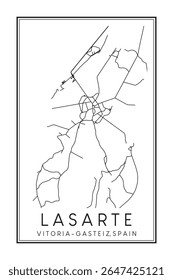 Cartaz impresso à mão do mapa rodoviário do centro do distrito de LASARTE da cidade espanhola de VITORIA-GASTEIZ sobre fundo branco sólido com nome da cidade