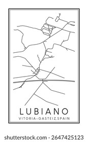 Cartaz impresso à mão do mapa rodoviário do centro do distrito de LUBIANO da cidade espanhola de VITORIA-GASTEIZ sobre fundo branco sólido com nome da cidade
