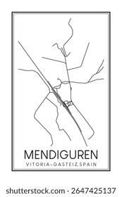 Hand drawn printable downtown road map poster of district MENDIGUREN of the Spanish city of VITORIA-GASTEIZ on solid white background with city name