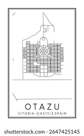 Cartaz impresso à mão do mapa rodoviário do centro do distrito de OTAZU da cidade espanhola de VITORIA-GASTEIZ sobre fundo branco sólido com nome da cidade