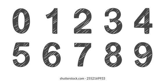 Hand drawn printed black numbers, mathematics and numbers vector . Vector illustration