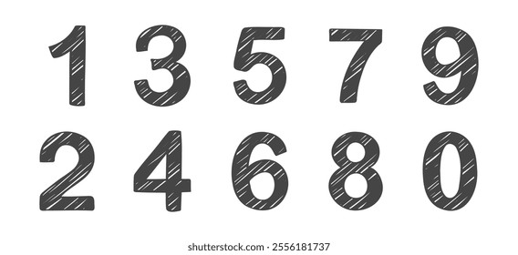 Hand drawn printed black numbers, mathematics and numbers vector . Vector illustration