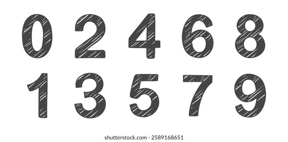 Hand drawn printed black numbers, mathematics and numbers vector . Vector illustration