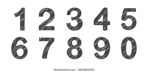 Hand drawn printed black numbers, mathematics and numbers vector . Vector illustration