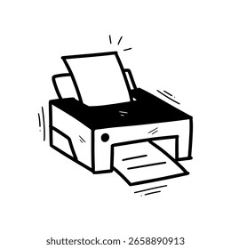 Ilustração desenhada à mão da impressora. Vetor Doodle. Isolado no plano de fundo branco - EPS 10 Vetor