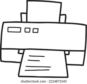 Hand Drawn printer with paper illustration isolated on background