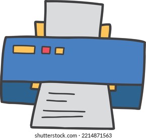Hand Drawn printer with paper illustration isolated on background