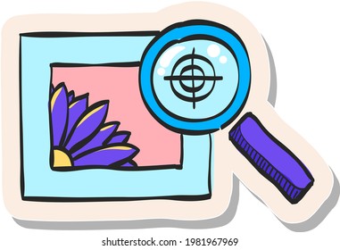 Icono de control de calidad de impresión dibujado a mano en ilustración vectorial de estilo adhesivo