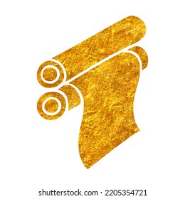 Icono de rodillo de impresión dibujado a mano en boceto de doodle en ilustración vectorial de textura de lámina de oro