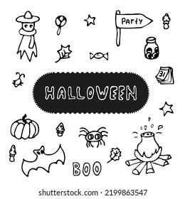 Hand drawn prints   doodle  Vector set halloween  Funny  cute illustration for seasonal design  textile  decoration kids playroom greeting card  