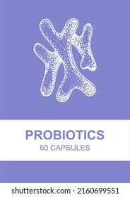 Hand drawn probiotics design for packaging and branding. Vector illustration in sketch style. Microscopic bacteria close-up. Biology background