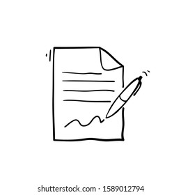 hand drawn process of business financial agreement with pen and contract. Document with a signature illustration vector isolated