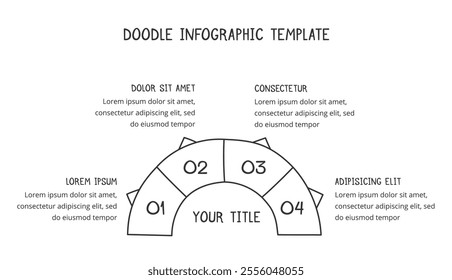 Hand drawn process diagram with four parts, doodle infographics, vector eps10 illustration