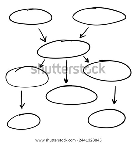 Hand drawn process diagram and hierarchy chart. Abstract flowchart vector design elements.