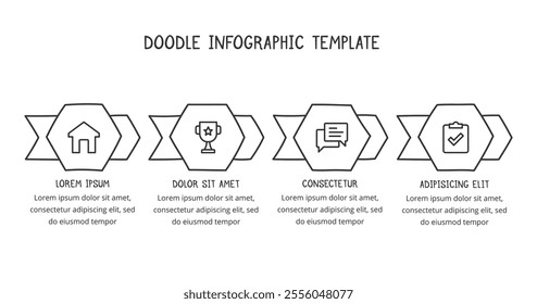 Hand drawn process diagram template with four arrows, doodle infographics, vector eps10 illustration
