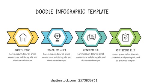 Hand drawn process diagram template with four arrows, doodle infographics, vector eps10 illustration