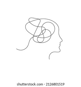 Hand drawn profile of woman. Contour drawn with single line. Female head, mind symbol. Therapy abstract symbol. Psychologist icon, sketch