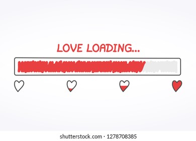 Hand drawn progress bar with hearts, vector eps10 illustration
