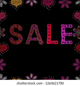 Hand drawn promotional design for banner. Seamless pattern. Vector. Art illustration of logotype for sale, give away, closeout, fashion, souvenir, shop. Illustration in black, red and brown colors.