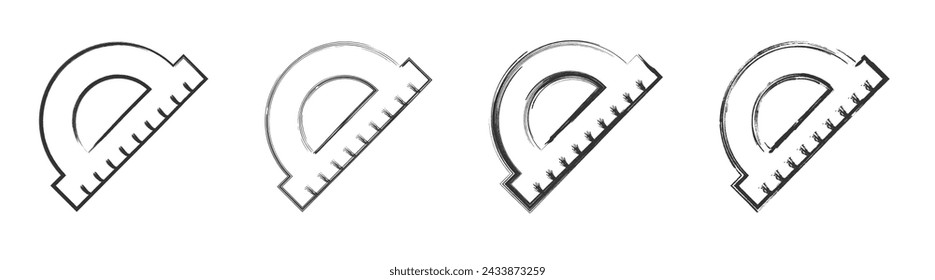 Hand Drawn Protractor Icon Set. Vector Illustration.