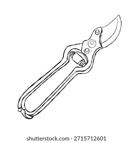 Mão desenhada tesouras de poda secateurs ferramenta de jardim ilustração de arte de linha preta mínima isolada no branco para projetos de jardinagem