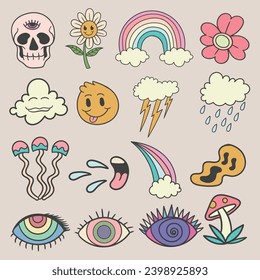 Hand drawn psychedelic element set collection for your company or brand