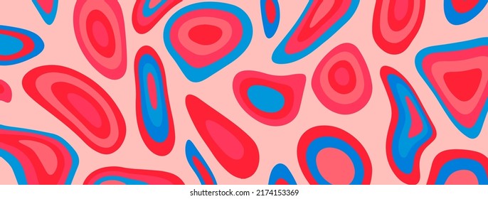 Handgezeichnet, psychedelischer, grober Hintergrund mit bunten, triptigen Schmelzformen im Retro-Stil der 60er Jahre.