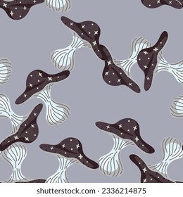 Hand drawn psychedelic mushrooms seamless pattern. Magical fly agaric wallpaper. Design for printing, textile, fabric, fashion, interior, wrapping paper. Vector illustration