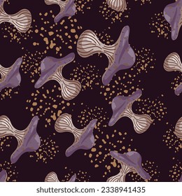Hand drawn psychedelic mushrooms seamless pattern. Magical fly agaric wallpaper. Design for printing, textile, fabric, fashion, interior, wrapping paper. Vector illustration