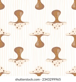 Hand drawn psychedelic mushrooms seamless pattern. Magical fly agaric wallpaper. Design for printing, textile, fabric, fashion, interior, wrapping paper. Vector illustration