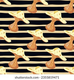 Hand drawn psychedelic mushrooms seamless pattern. Magical fly agaric wallpaper. Design for printing, textile, fabric, fashion, interior, wrapping paper. Vector illustration