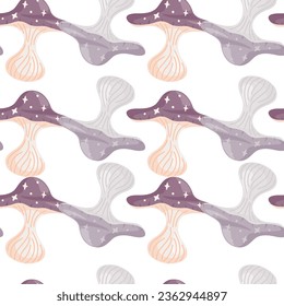 Hand drawn psychedelic mushrooms seamless pattern. Magical fly agaric wallpaper. Design for printing, textile, fabric, fashion, interior, wrapping paper. Vector illustration