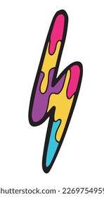 Handgezeichneter, psychedelischer Rave-Blitz, Trippy-Aufkleber. Einzelne Vektorgrafik